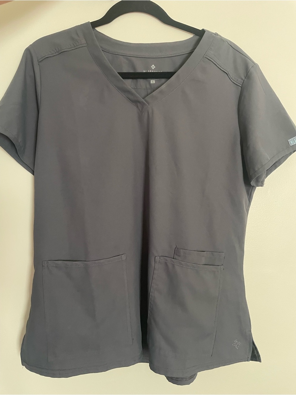 Med Couture Women’s V-Neck Short Sleeve Scrub Top in Gray
